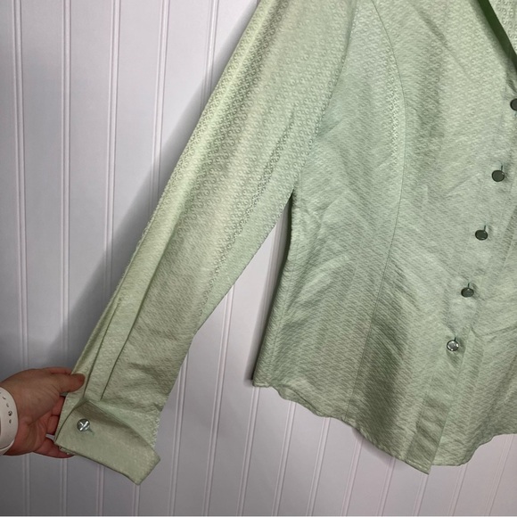 Escada‎ Top 36 Green Solid Long Sleeve Blouse Button Up Women Vintage - Picture 4 of 7